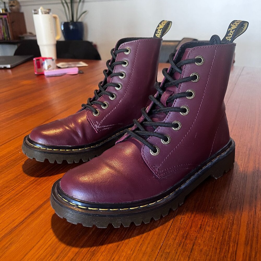 Dr Martens Luana AW004 Cherry Red Leather Lace-Up Combat Boots